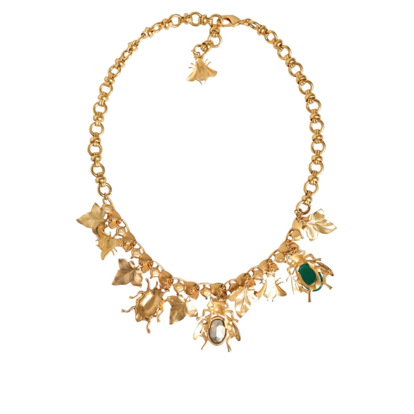 Dolce & Gabbana Gold Brass Crystal Bug Charm Pendant Statement Necklace SMY10351
