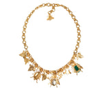 Dolce & Gabbana Gold Brass Crystal Bug Charm Pendant Statement Necklace SMY10351