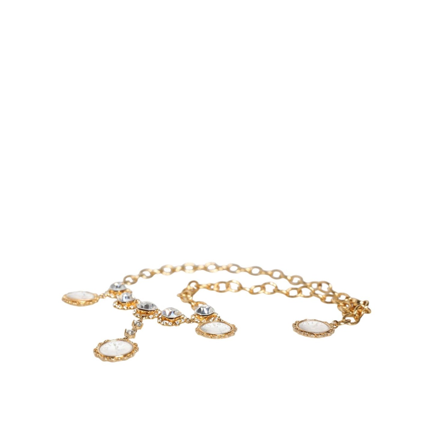 Dolce & Gabbana Gold Chain Brass Crystal Clock Statement Necklace SMY10353