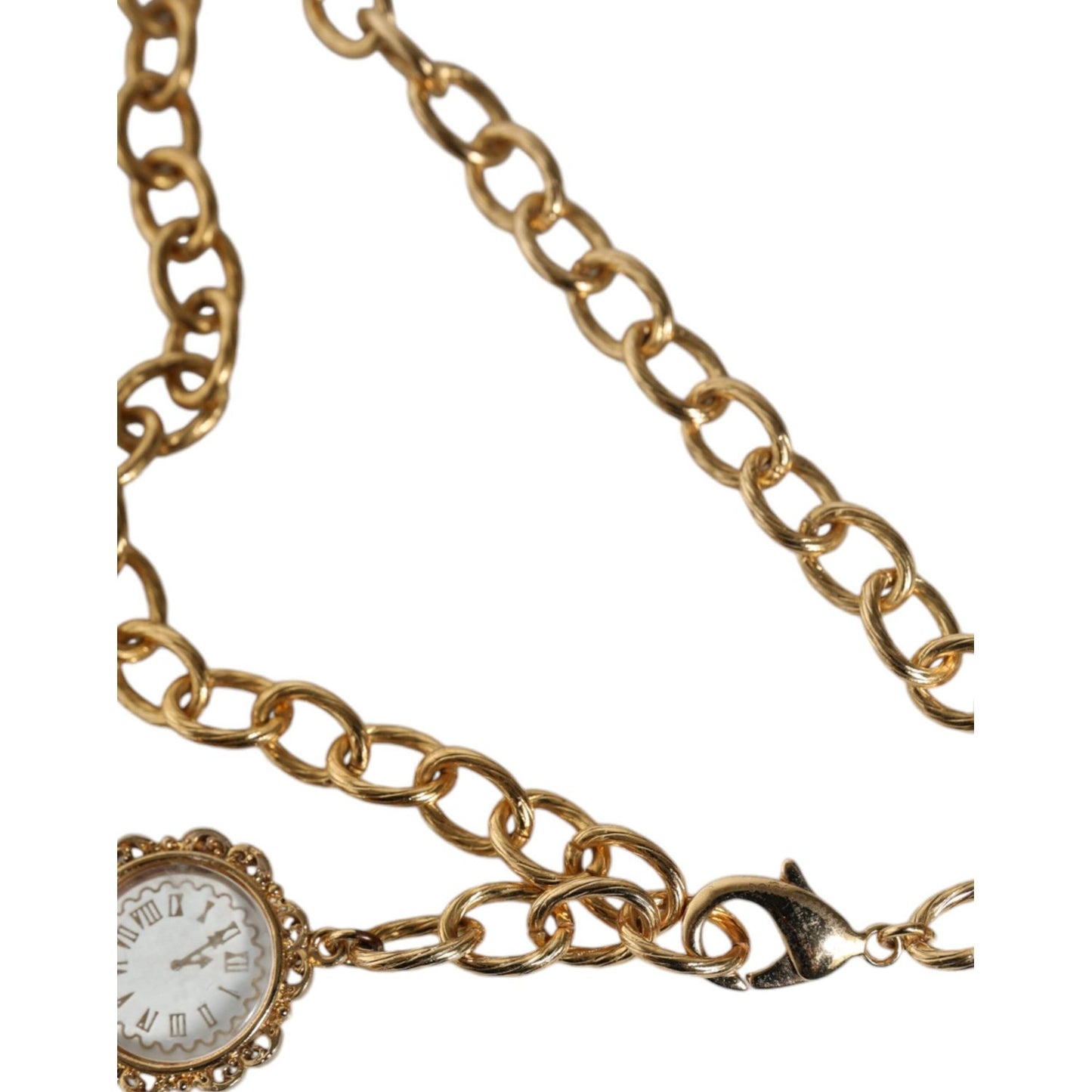 Dolce & Gabbana Gold Chain Brass Crystal Clock Statement Necklace SMY10353
