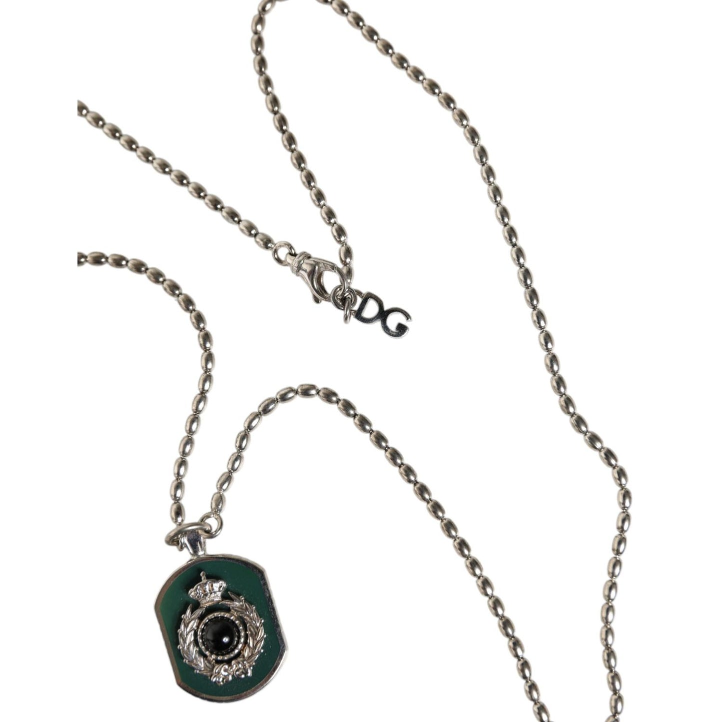 Dolce & Gabbana Sterling Silver 925 Chain Bar Gem Pendant Logo Necklace SMY10396