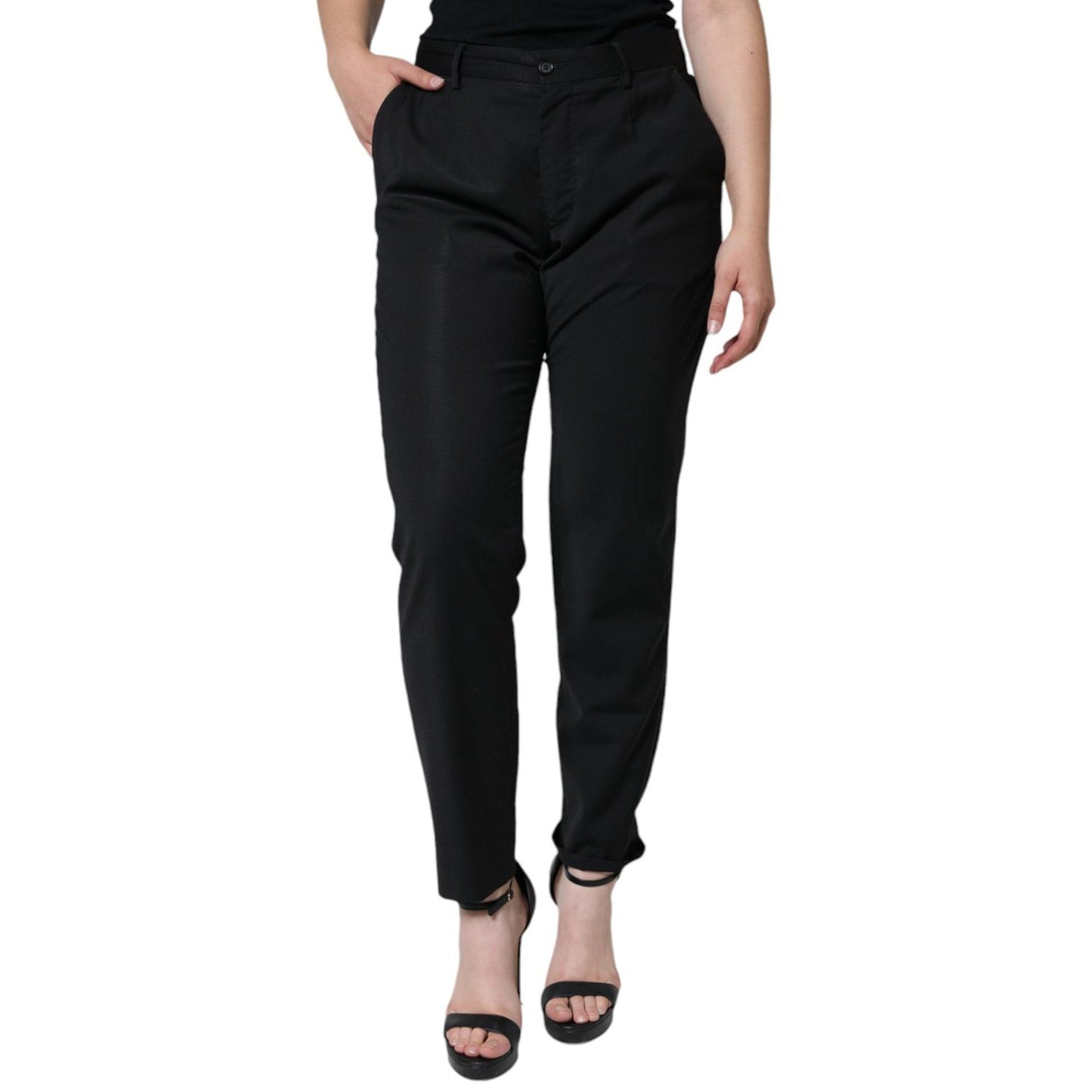 Dolce & Gabbana Black Polyester High Waist Tapered Pants PAN71278-48
