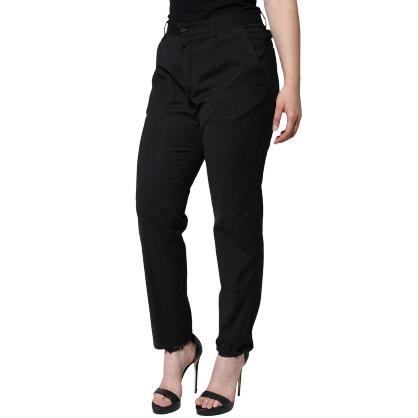 Dolce & Gabbana Black Polyester High Waist Tapered Pants PAN71278-48