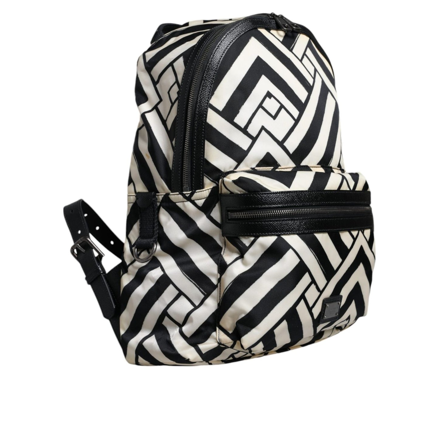 Dolce & Gabbana Black White Nylon Leather Travel Back Pack Bag BAG4116