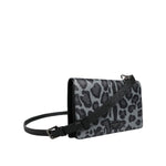 Dolce & Gabbana Black Gray Leopard Leather Bifold Card Slot Crossbody Bag BAG4120