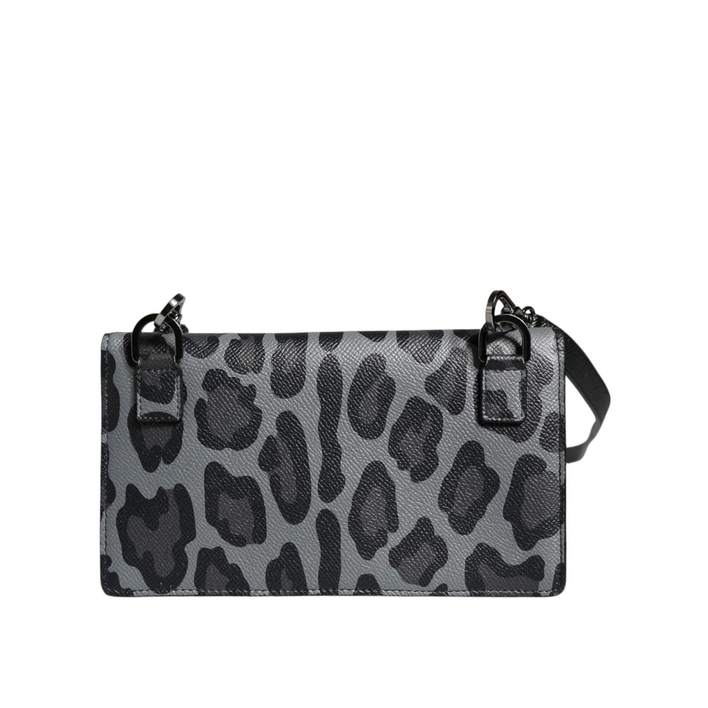 Dolce & Gabbana Black Gray Leopard Leather Bifold Card Slot Crossbody Bag BAG4120