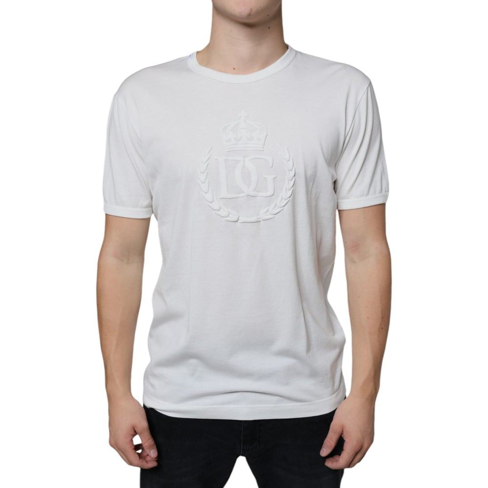 Dolce & Gabbana White Logo Embossed Cotton Crewneck T-shirt TSH86631-52