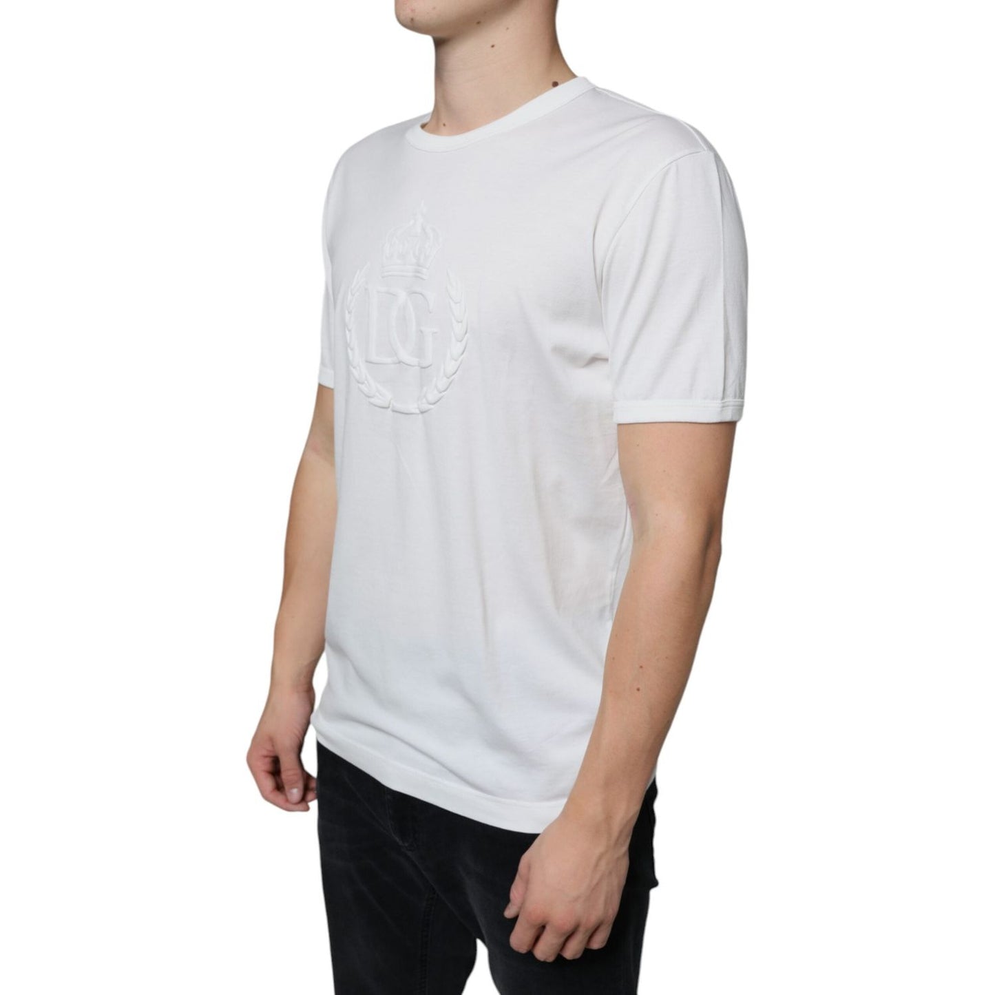Dolce & Gabbana White Logo Embossed Cotton Crewneck T-shirt TSH86631-52