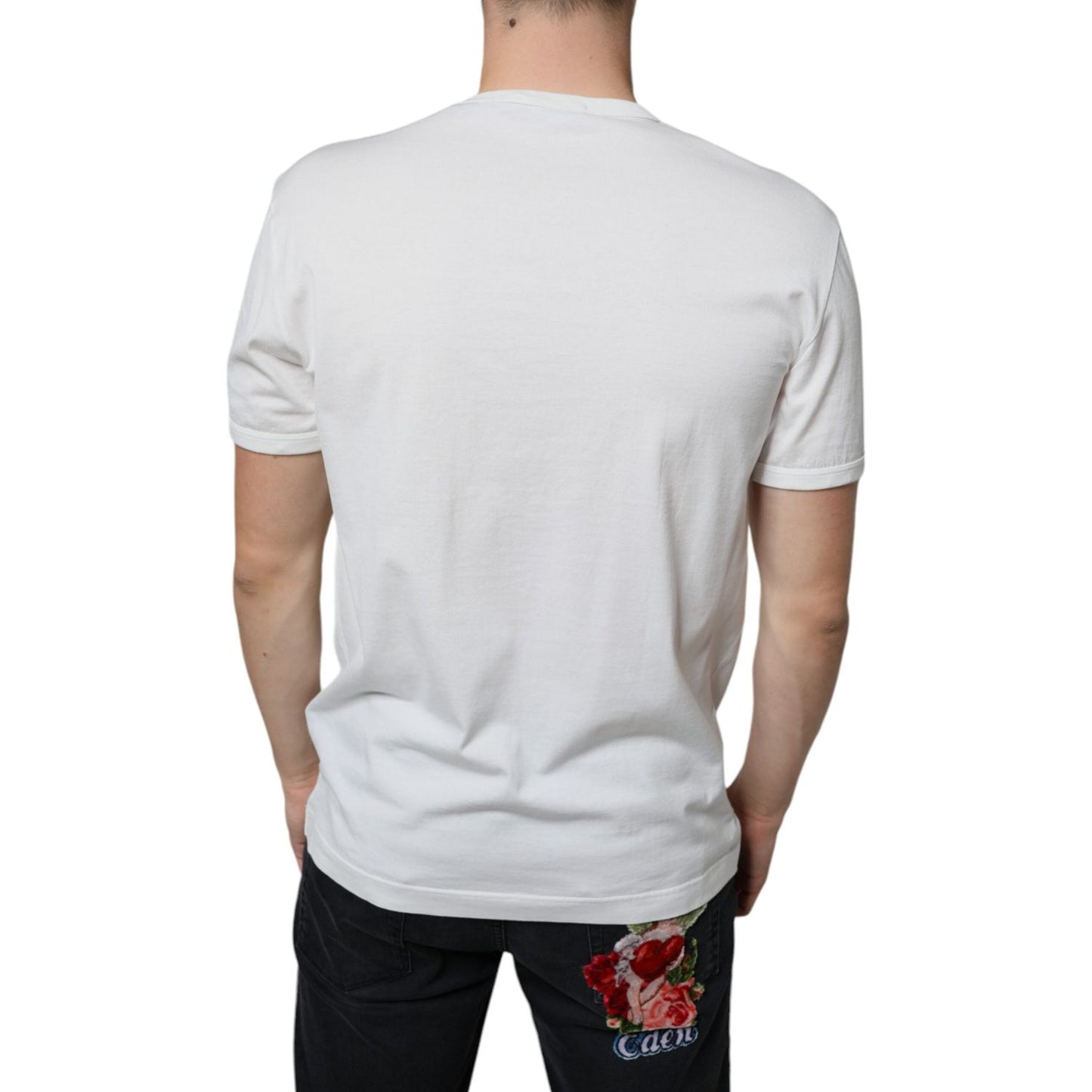 Dolce & Gabbana White Logo Embossed Cotton Crewneck T-shirt TSH86631-52