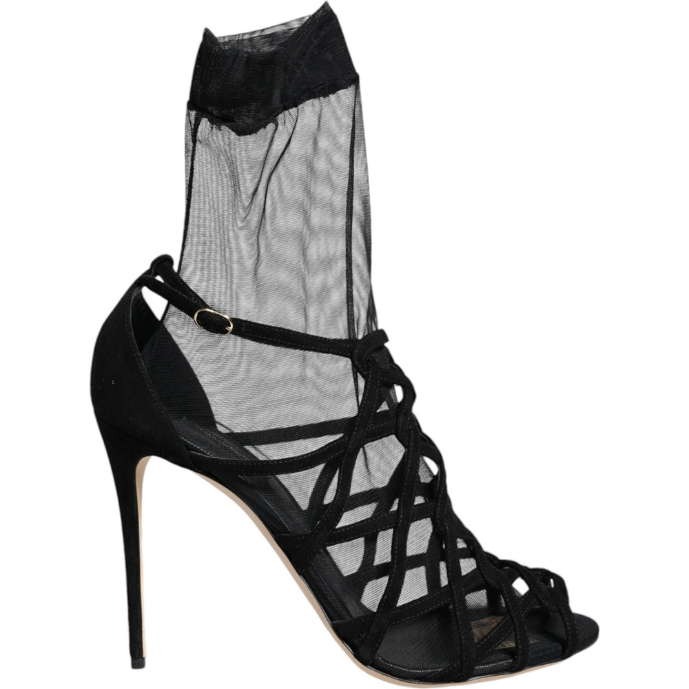 Dolce & Gabbana Black Tulle Stretch Heels Sandals Shoes LA7996-41