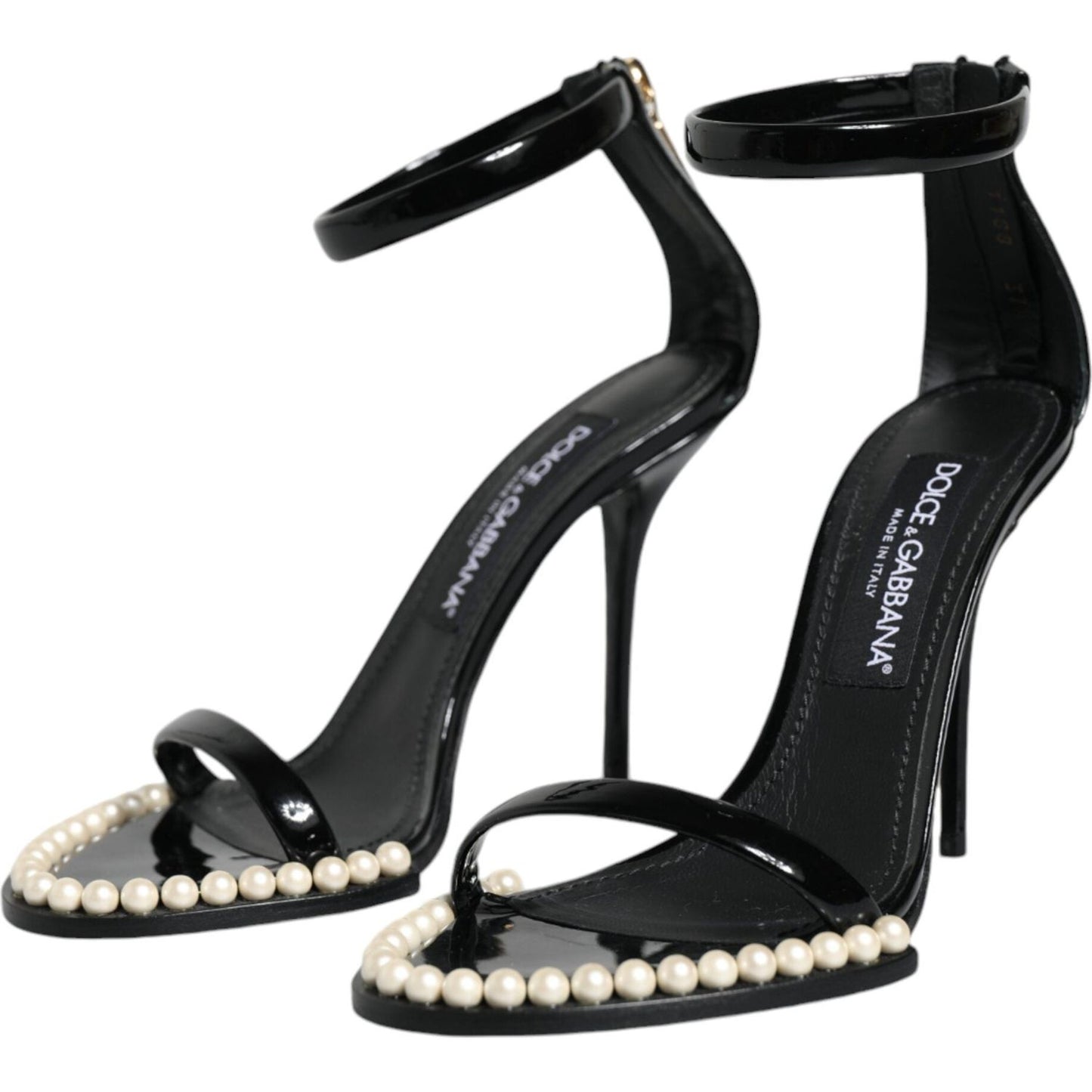 Dolce & Gabbana Black Keira Leather Faux Pearl Sandals Heels Shoes LA11782-37.5