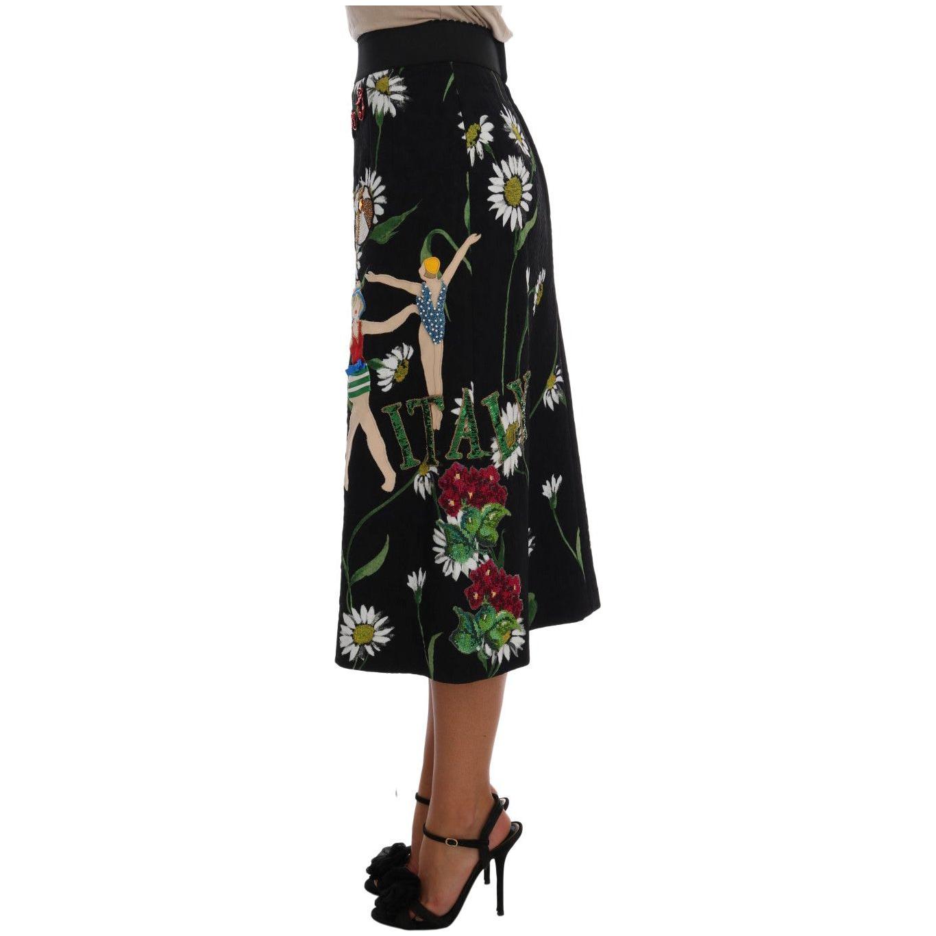 Dolce & Gabbana Black Embellished Daisy Brocade Skirt SKI1065-6
