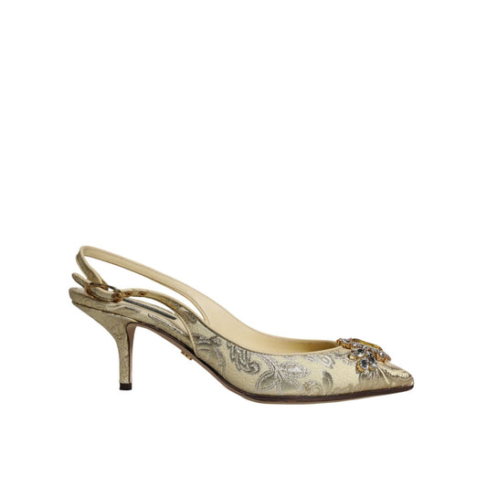 Dolce & Gabbana Gold Crystal Pumps Heels Slingbacks Shoes