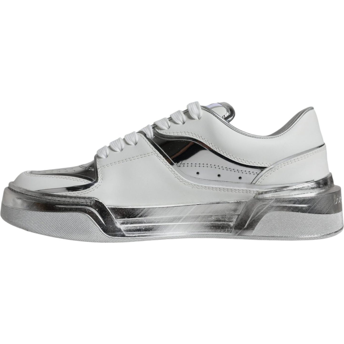 Dolce & Gabbana White Silver Leather Low Top Sneakers Shoes LA11969-39