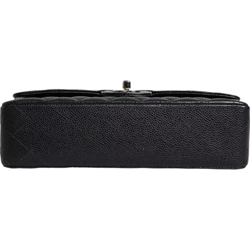 Chanel Black Caviar Medium Classic Double Flap Shoulder Quilted Silver Bag cha187