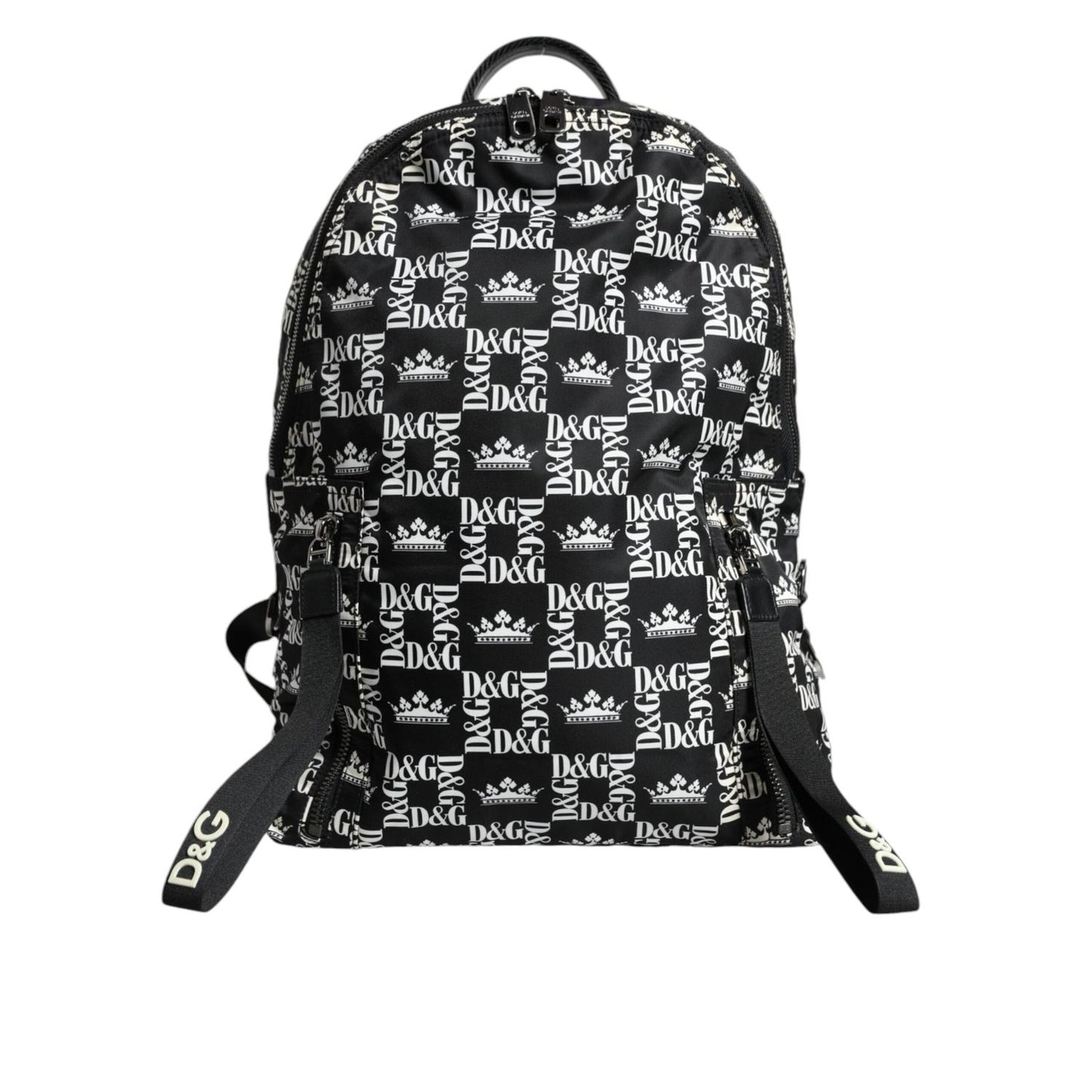 Dolce & Gabbana Black White DG Crown Logo Nylon Backpack Bag BAG4119