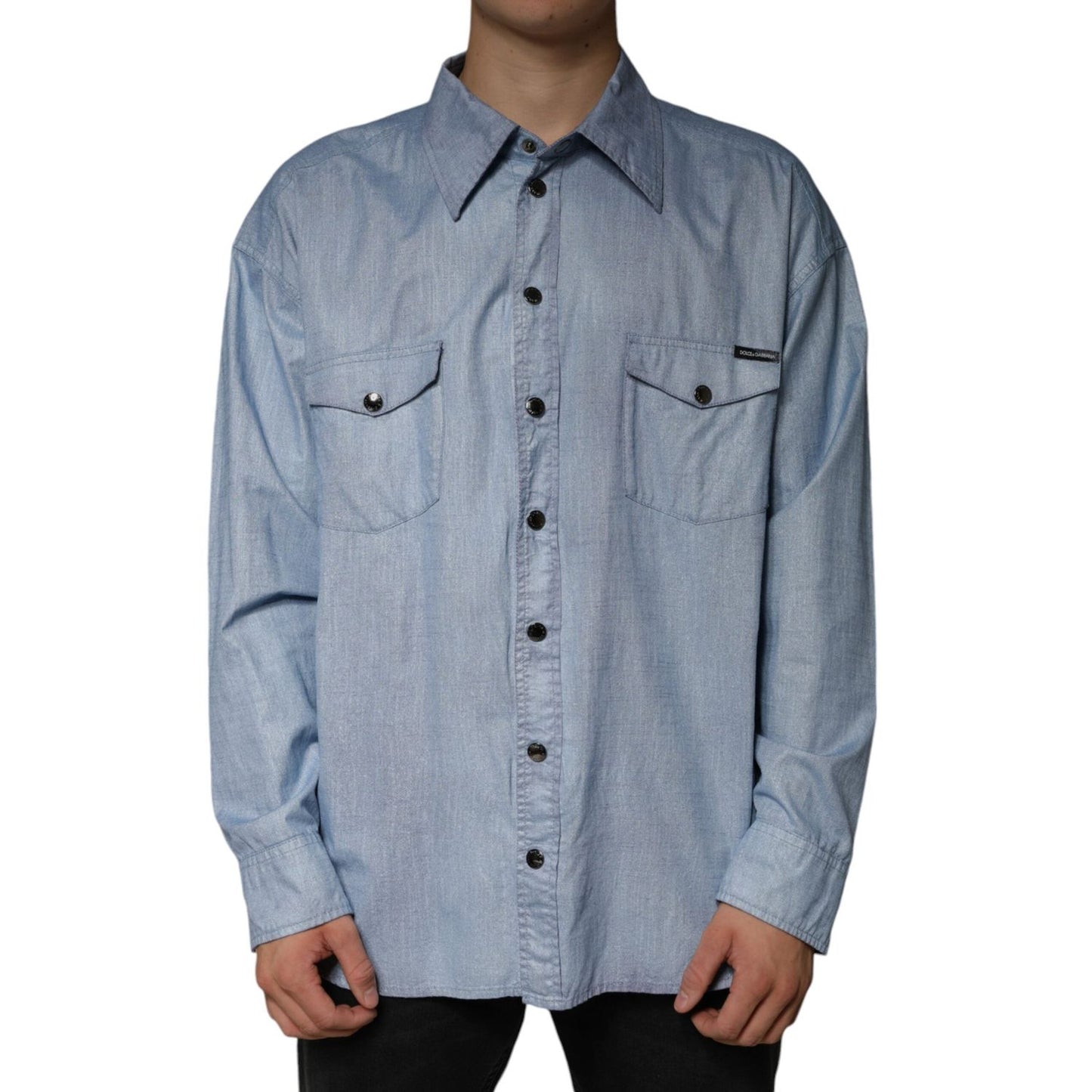 Dolce & Gabbana Light Blue Cotton Button Down Casual Shirt TSH7926-39