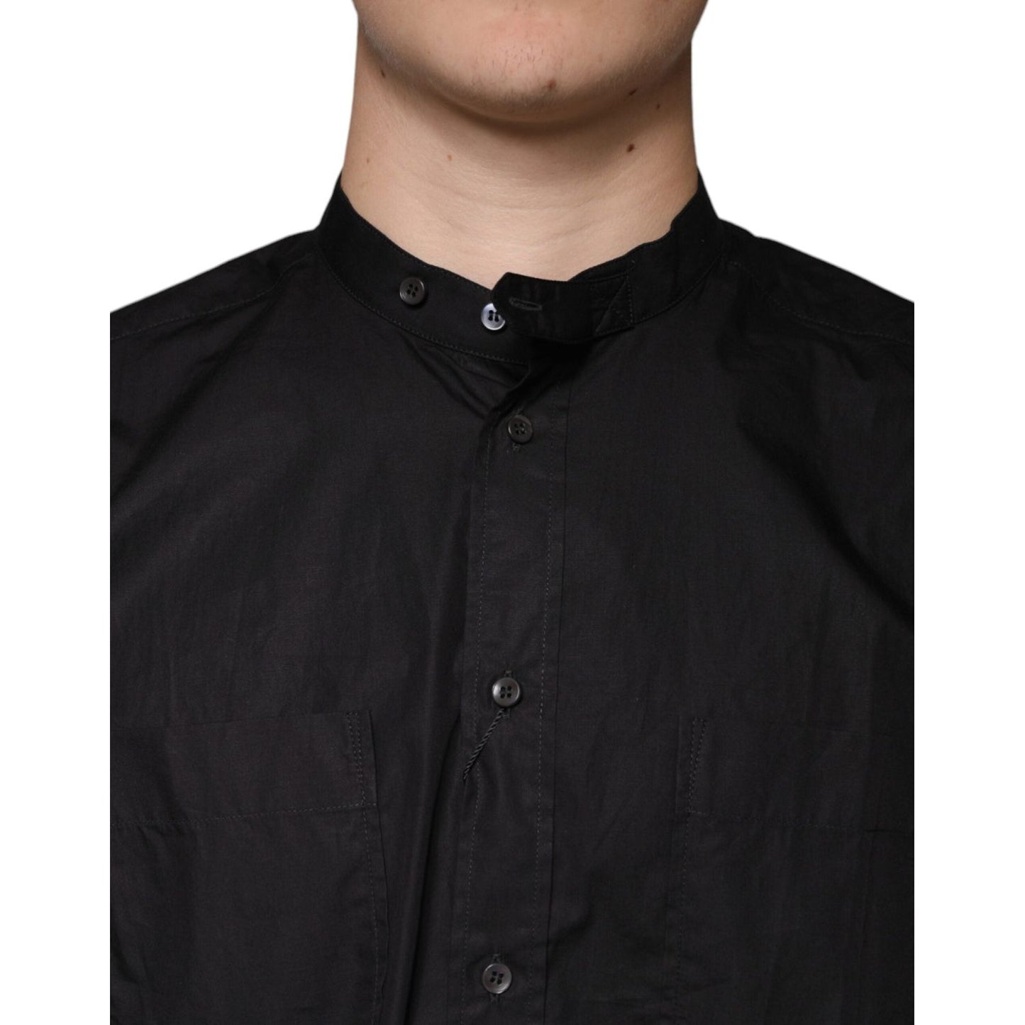 Dolce & Gabbana Black Cotton Button Down Men Casual Shirt TSH84090-38