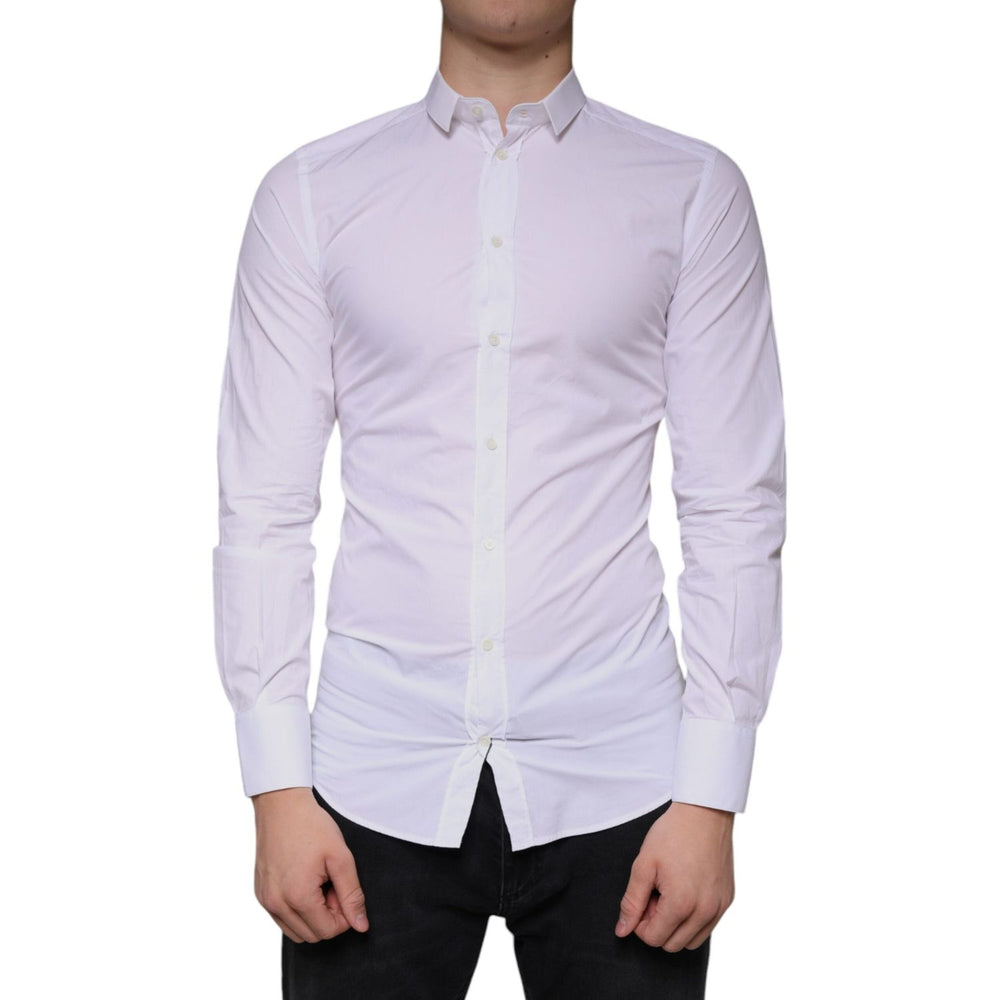 Dolce & Gabbana White Cotton Dress GOLD Formal Collared Shirt TSH84135-38