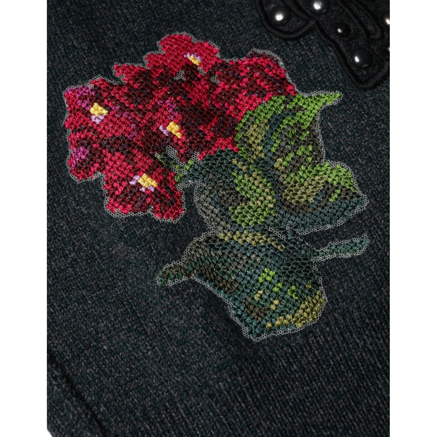 Dolce & Gabbana Gray Embellished Crew Neck Pullover Sweater