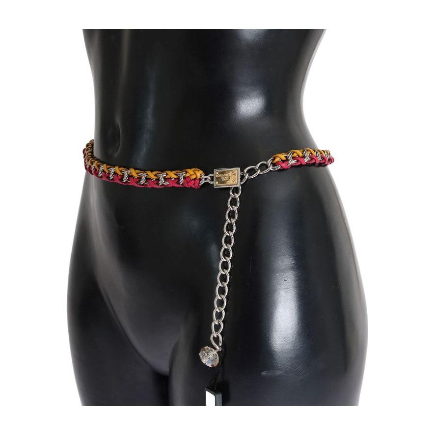 Dolce & Gabbana Red Yellow Leather Crystal Belt Belt