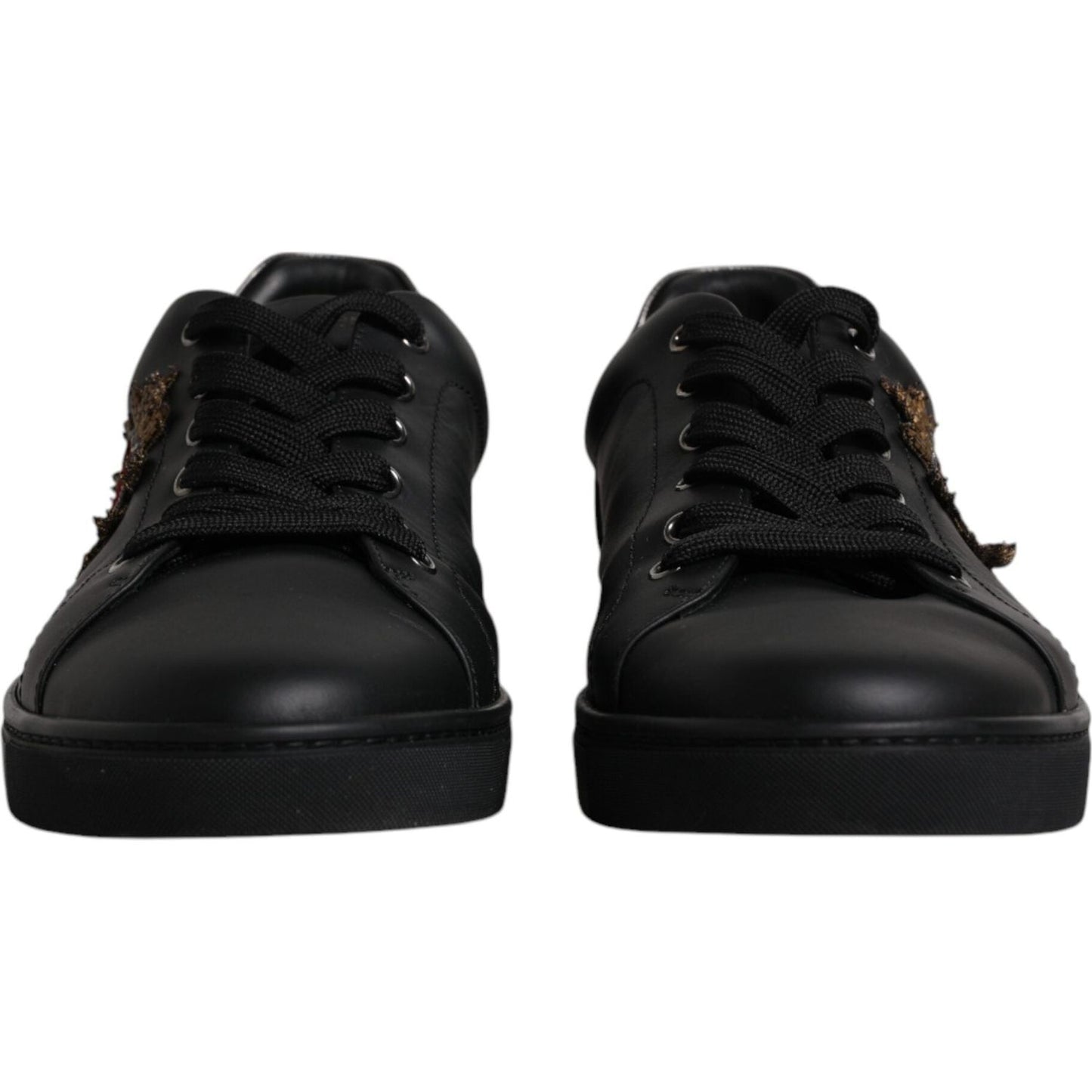 Dolce & Gabbana Black Leather London Heart Men Sneakers Shoes MV6465-44