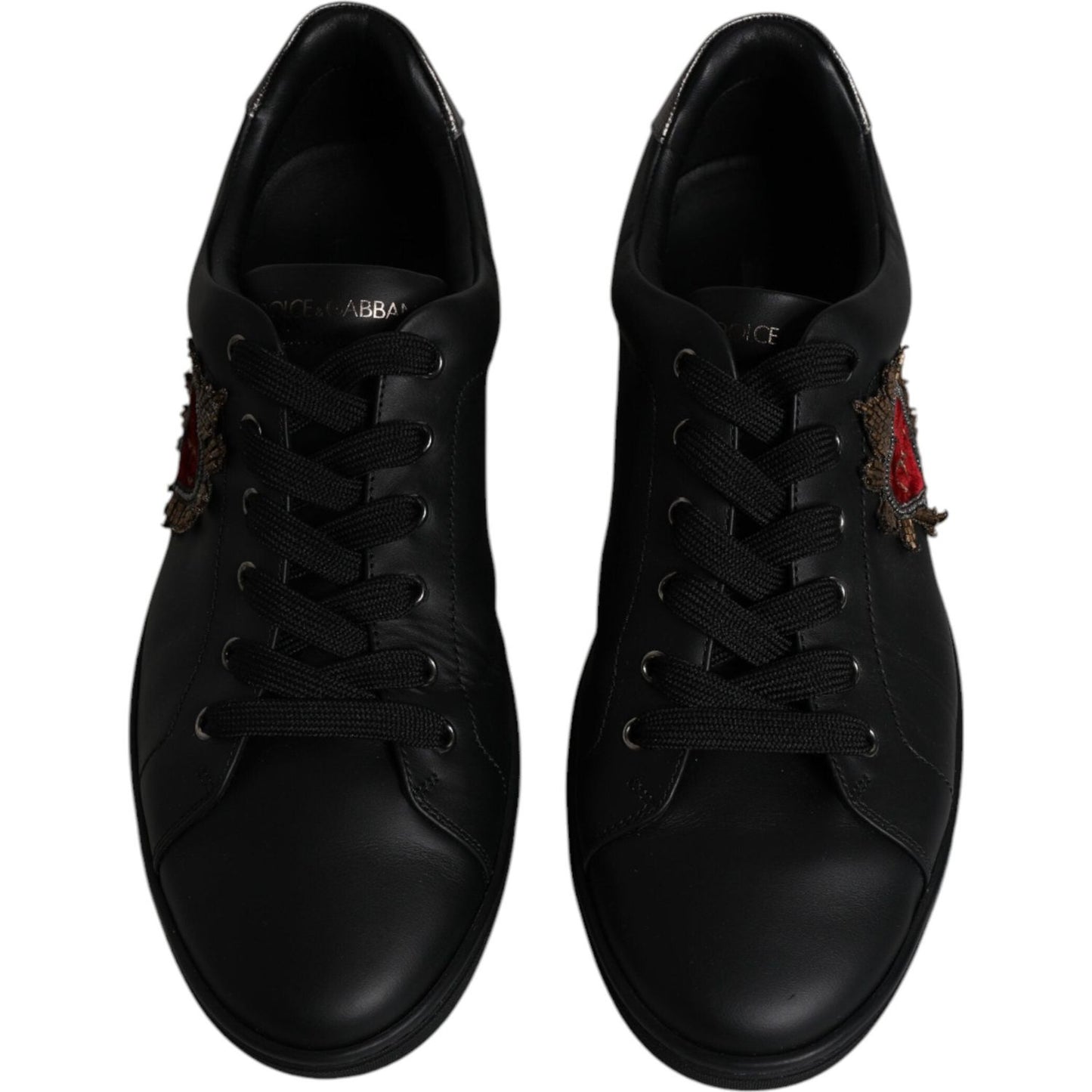 Dolce & Gabbana Black Leather London Heart Men Sneakers Shoes MV6465-44