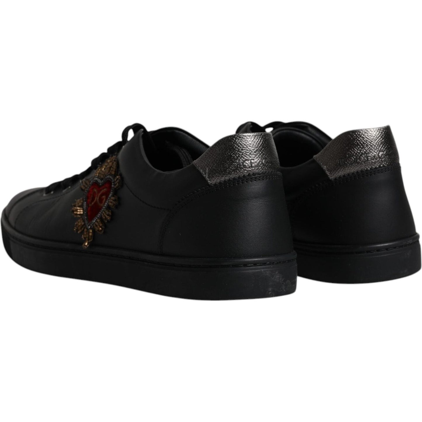 Dolce & Gabbana Black Leather London Heart Men Sneakers Shoes MV6465-44