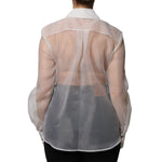 Elisabetta Franchi White Sheer Collared Buttoned Long Sleeves Top TSH86733-46