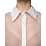 Elisabetta Franchi White Sheer Collared Buttoned Long Sleeves Top TSH86733-46