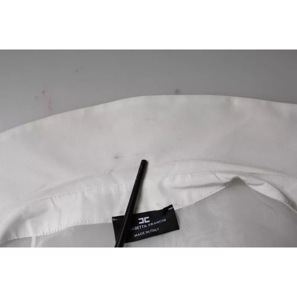 Elisabetta Franchi White Sheer Collared Buttoned Long Sleeves Top TSH86733-46
