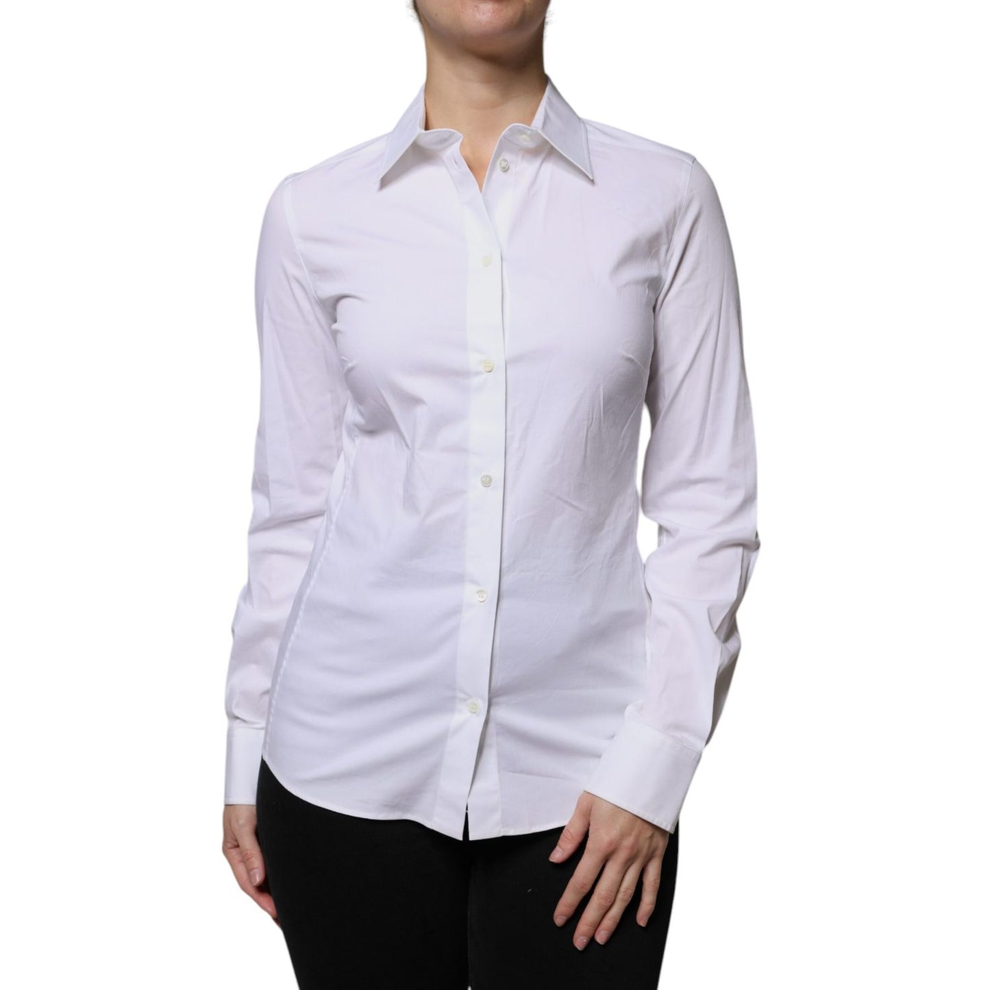 Dolce & Gabbana White Cotton Collared Long Sleeves Shirt Top TSH86735-42