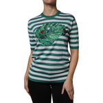 Dolce & Gabbana White Green Stripe Leaf Crew Neck T-shirt TSH86809-36