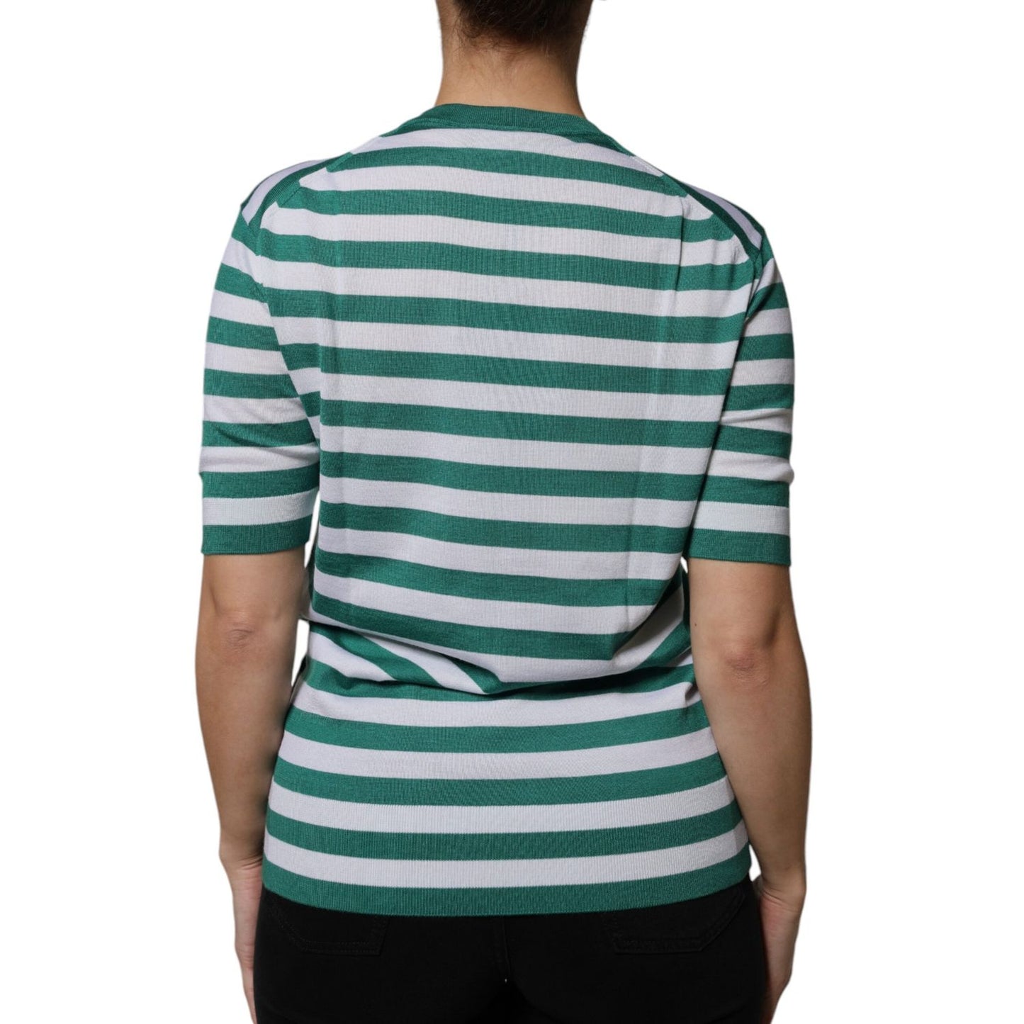 Dolce & Gabbana White Green Stripe Leaf Crew Neck T-shirt TSH86809-36