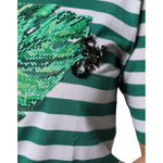 Dolce & Gabbana White Green Stripe Leaf Crew Neck T-shirt TSH86809-36
