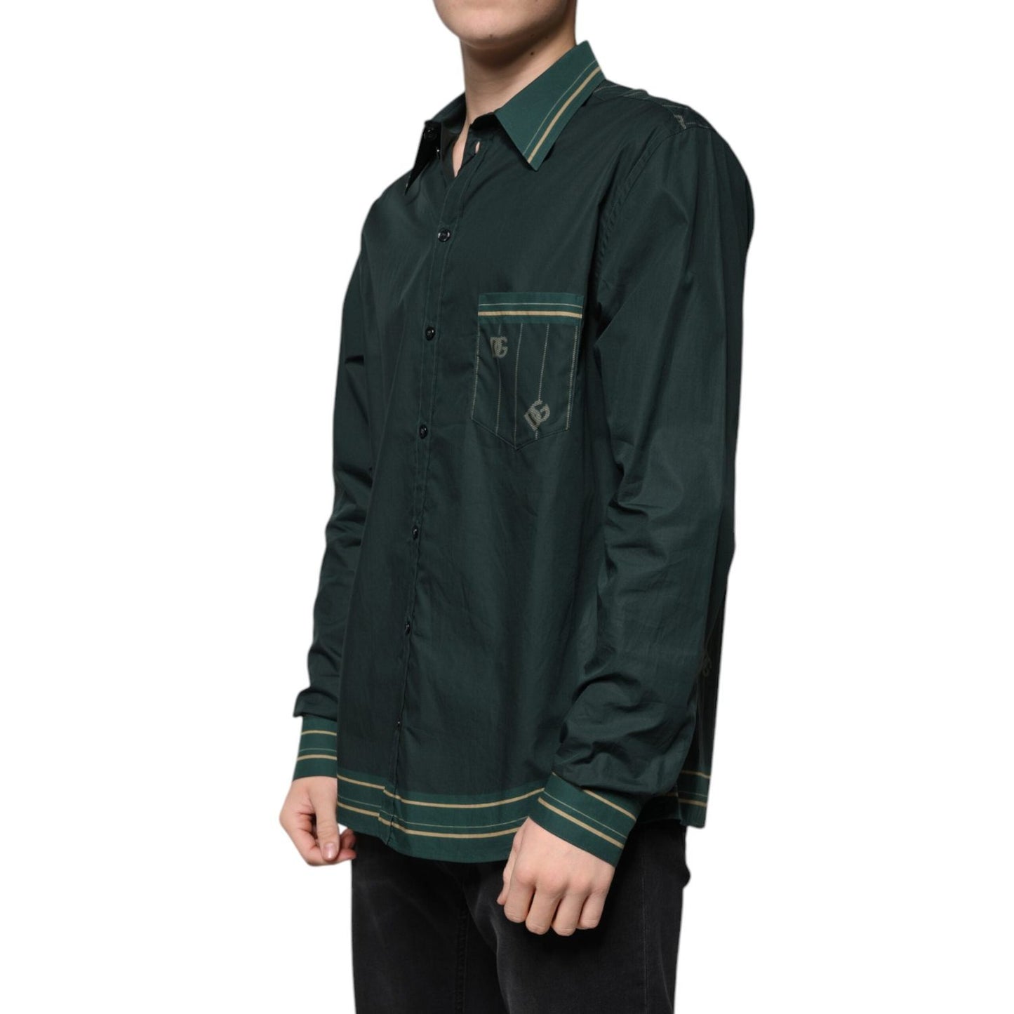 Dolce & Gabbana Green Logo Long Sleeve MARTINI Casual Shirt TSH87303-40