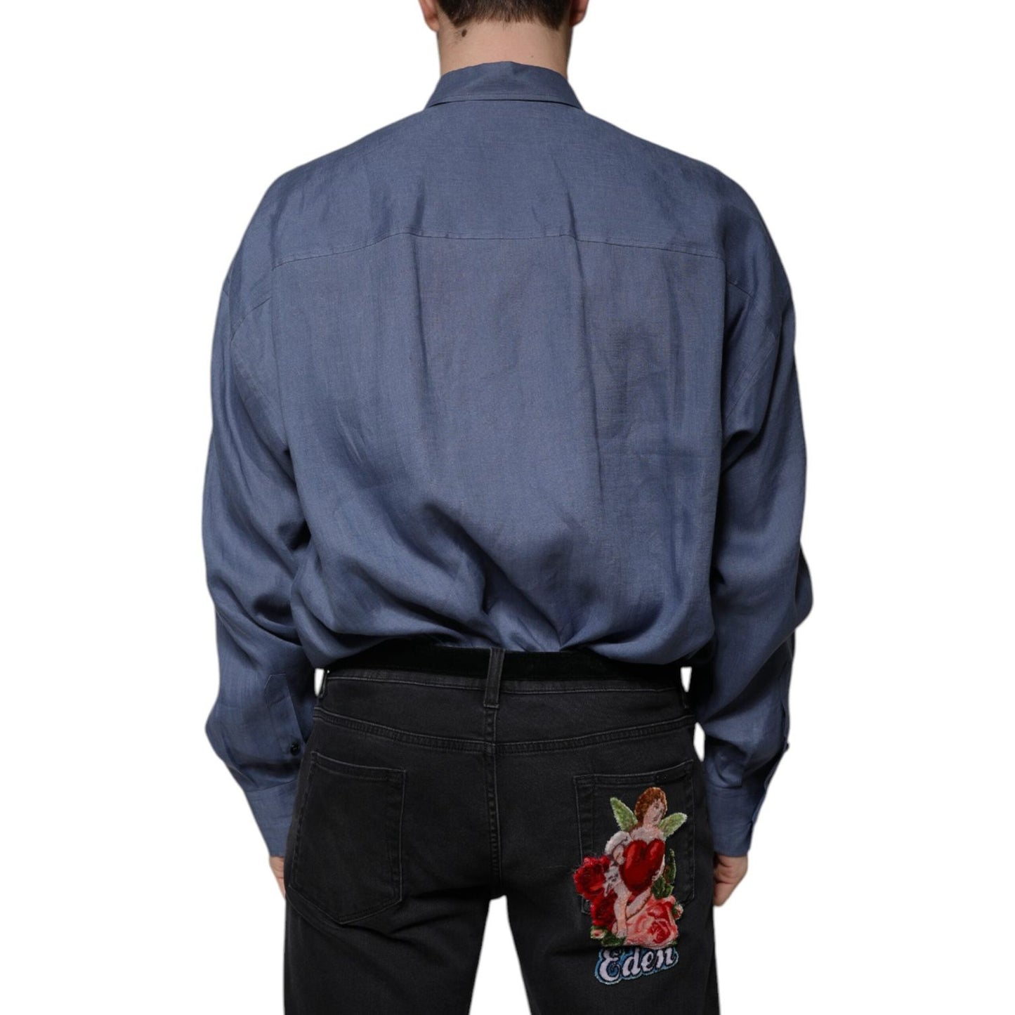 Dolce & Gabbana Blue Logo Long Sleeve Button Down Casual Shirt TSH87304-39