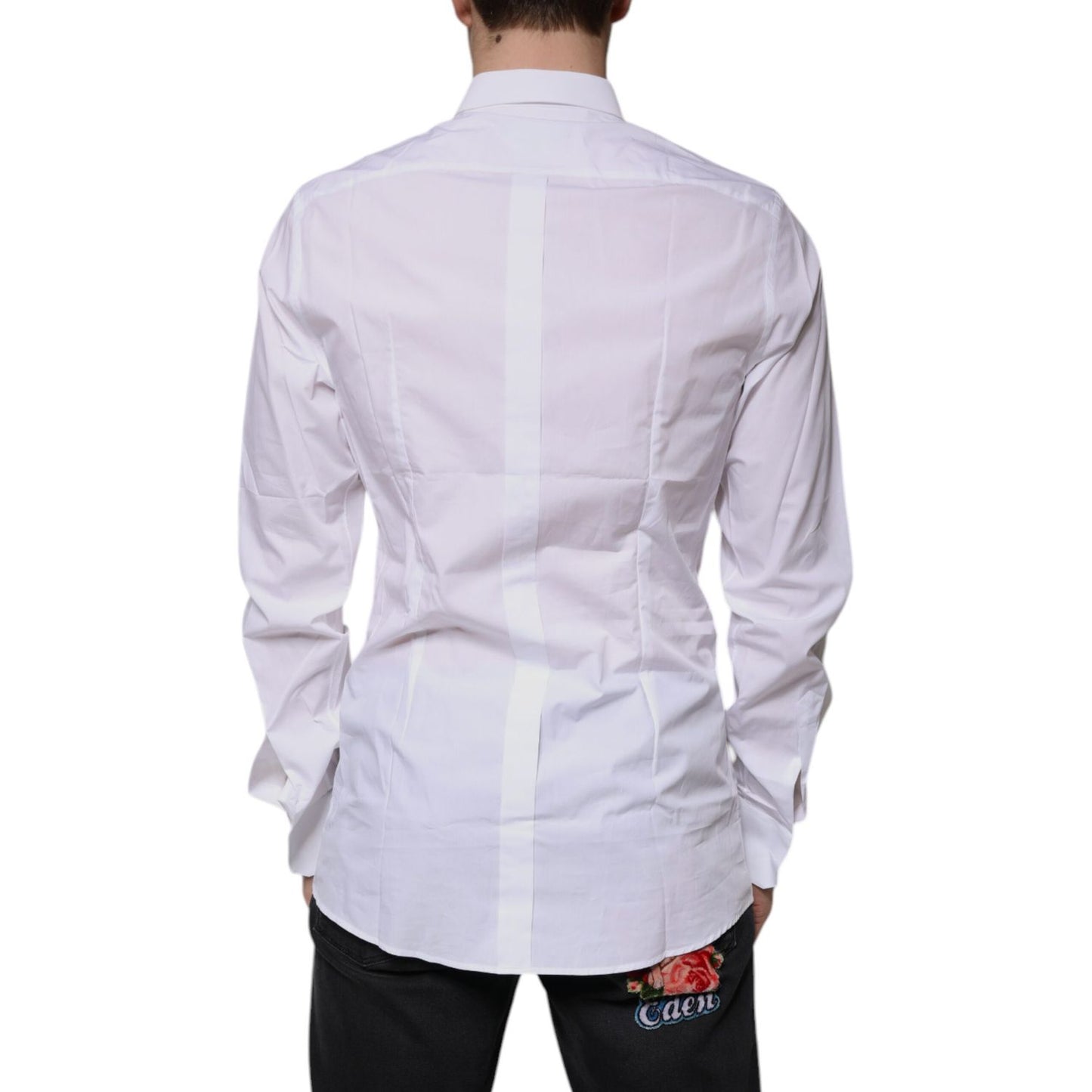 Dolce & Gabbana White Cotton Logo Formal Men GOLD Dress Shirt TSH87331-39