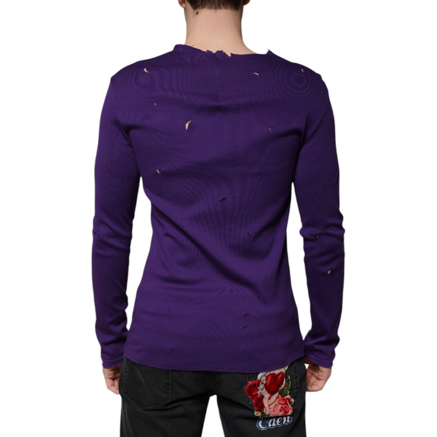 Dolce & Gabbana Purple Cotton Round Neck Pullover Men Sweater