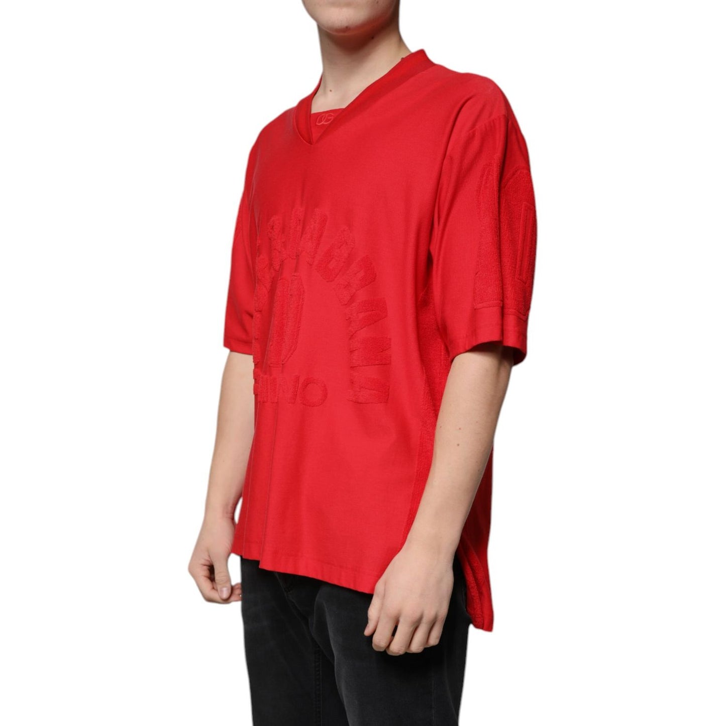Dolce & Gabbana Red Cotton V-neck Short Sleeves T-shirt TSH87338-50