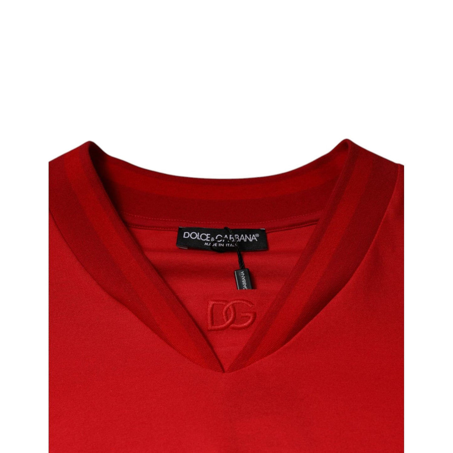 Dolce & Gabbana Red Cotton V-neck Short Sleeves T-shirt TSH87338-50