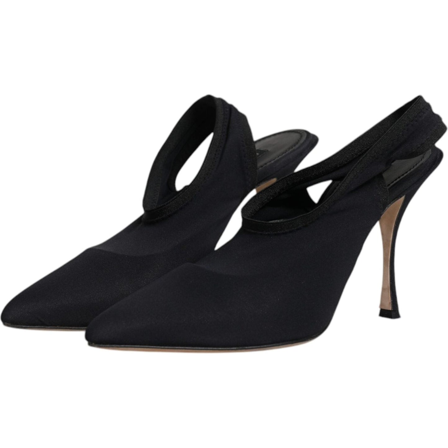Dolce & Gabbana Black Jersey Stretch Heels Slingback Shoes LA12063-40