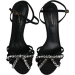 Dolce & Gabbana Black Leather Crystal Bow KEIRA Sandals Shoes LA12072-39