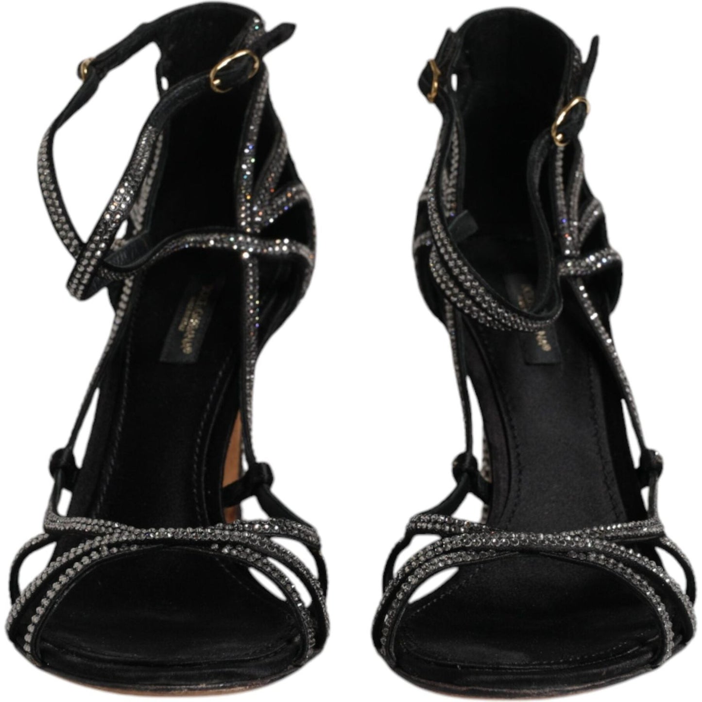 Dolce & Gabbana Black Strass Ankle Strap Heels Sandals Shoes LA12080-39