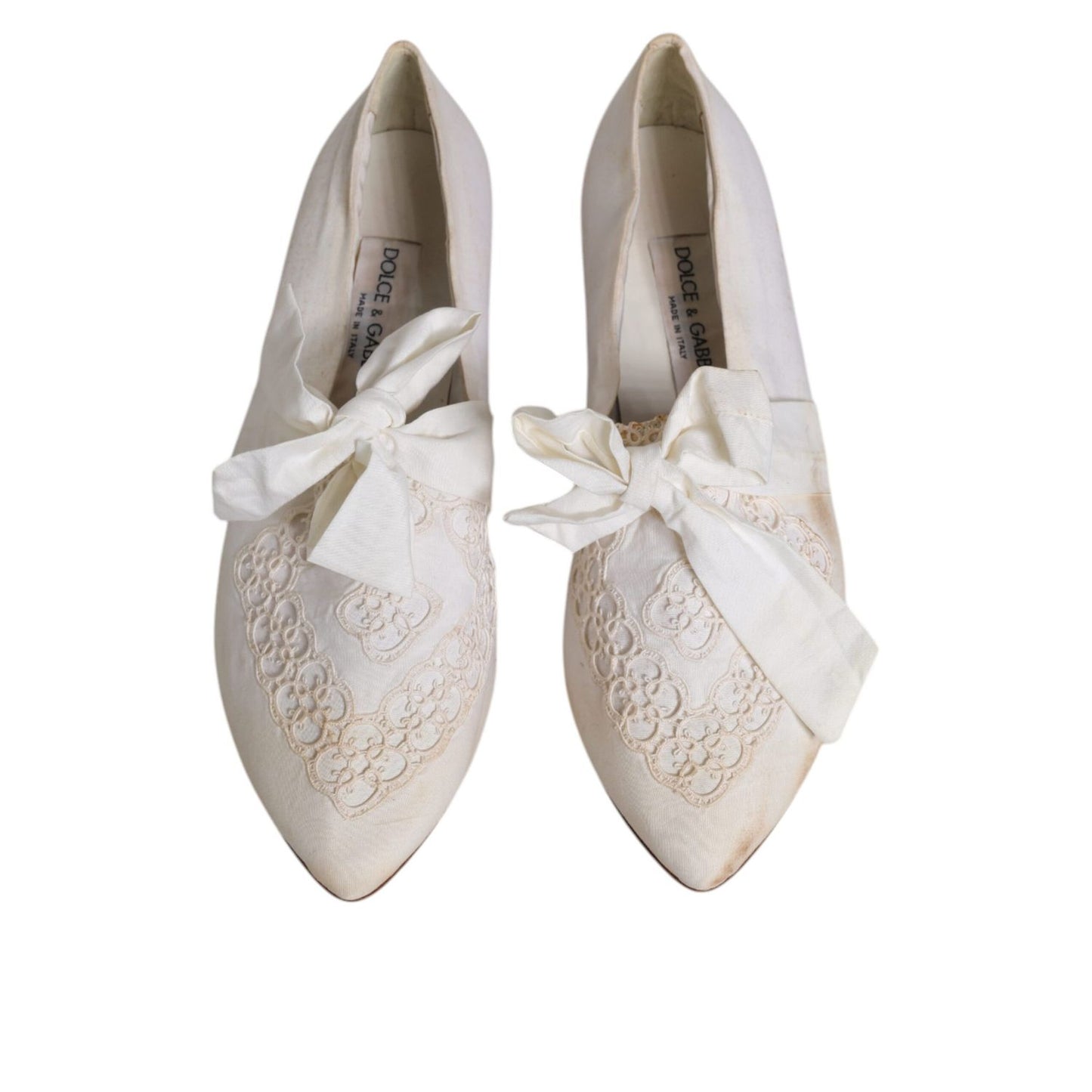 Dolce & Gabbana White Ribbon Fabric Ballerina Flats Shoes LA12214-40