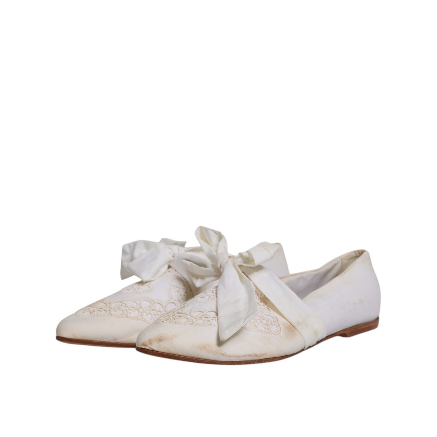 Dolce & Gabbana White Ribbon Fabric Ballerina Flats Shoes LA12214-40