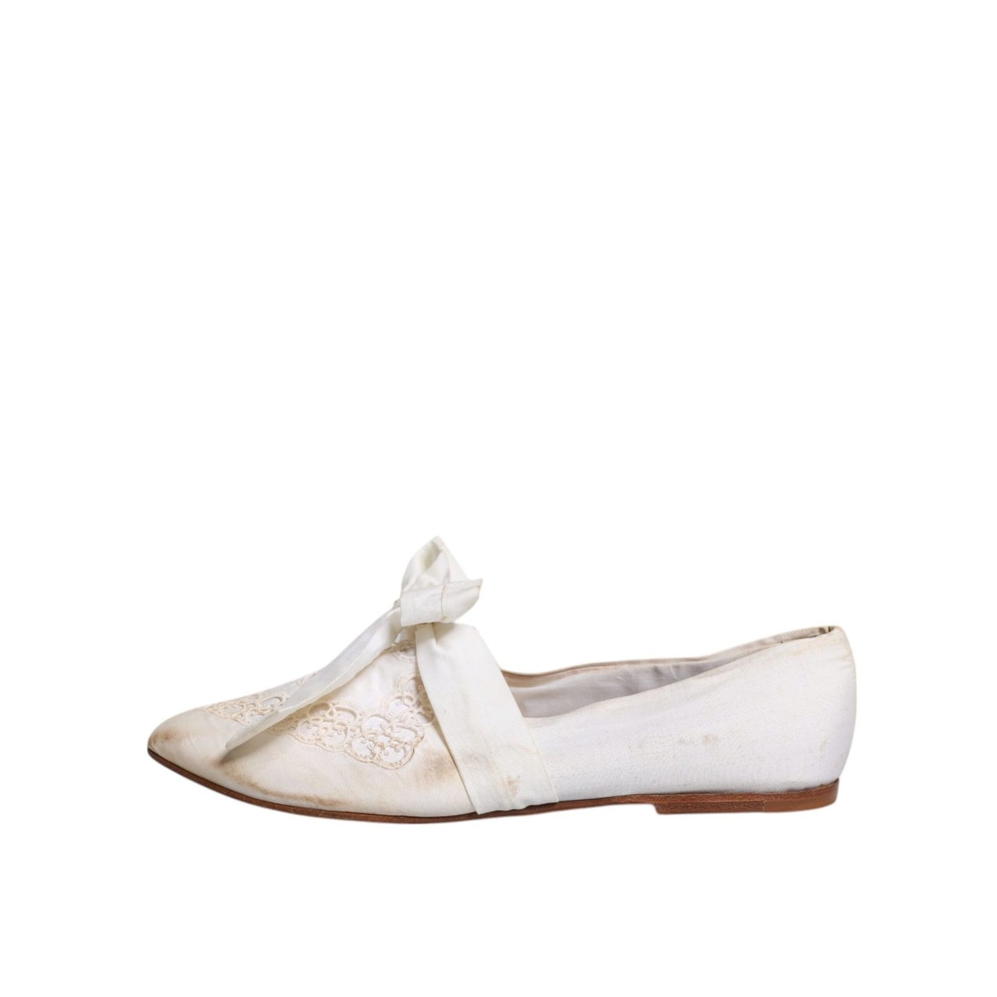 Dolce & Gabbana White Ribbon Fabric Ballerina Flats Shoes LA12214-40