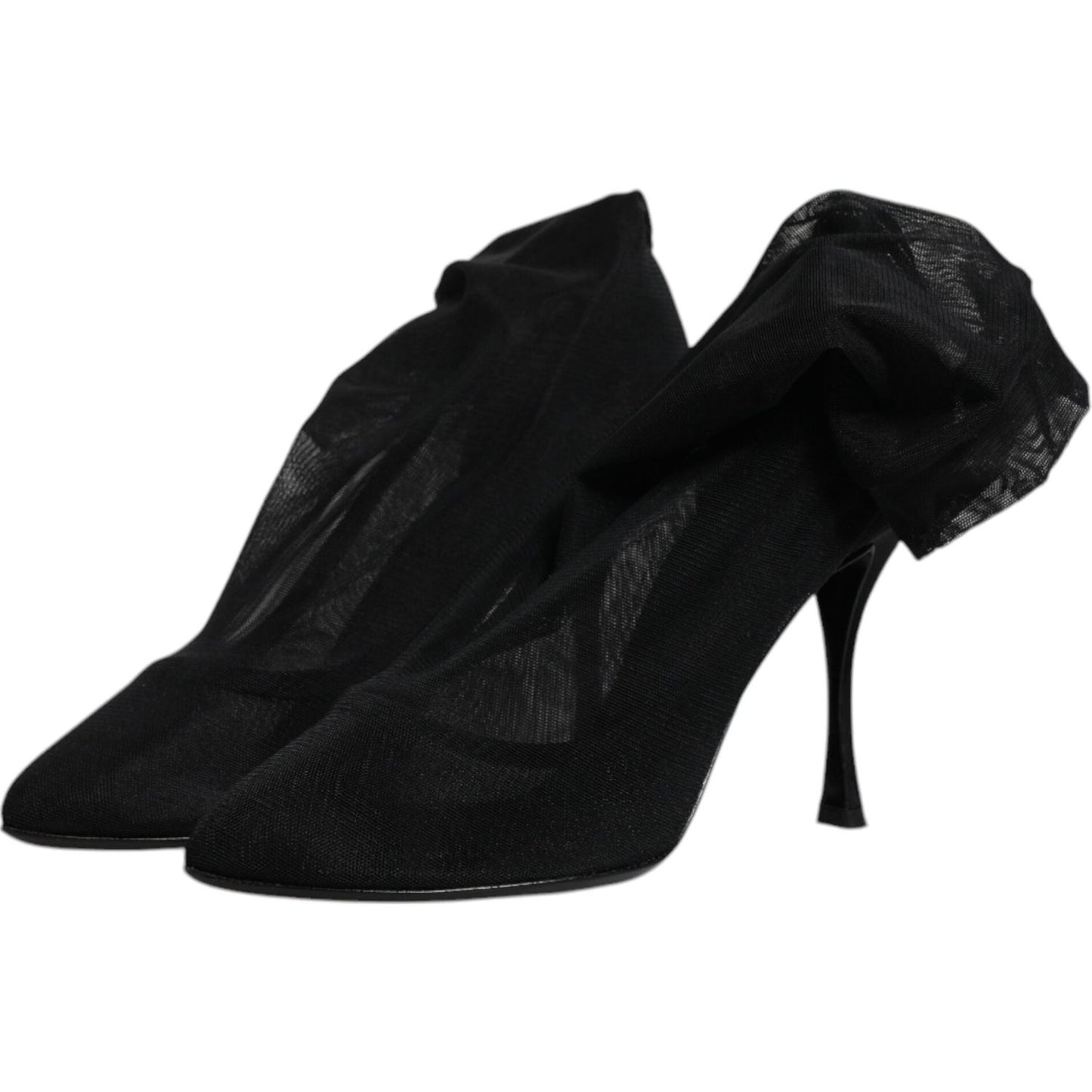 Dolce & Gabbana Black Silk Mesh Sock Style Boots Shoes LA12228-38