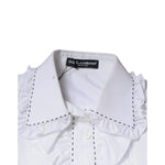 Dolce & Gabbana White Cotton Long Sleeves Ruffle Collar Top