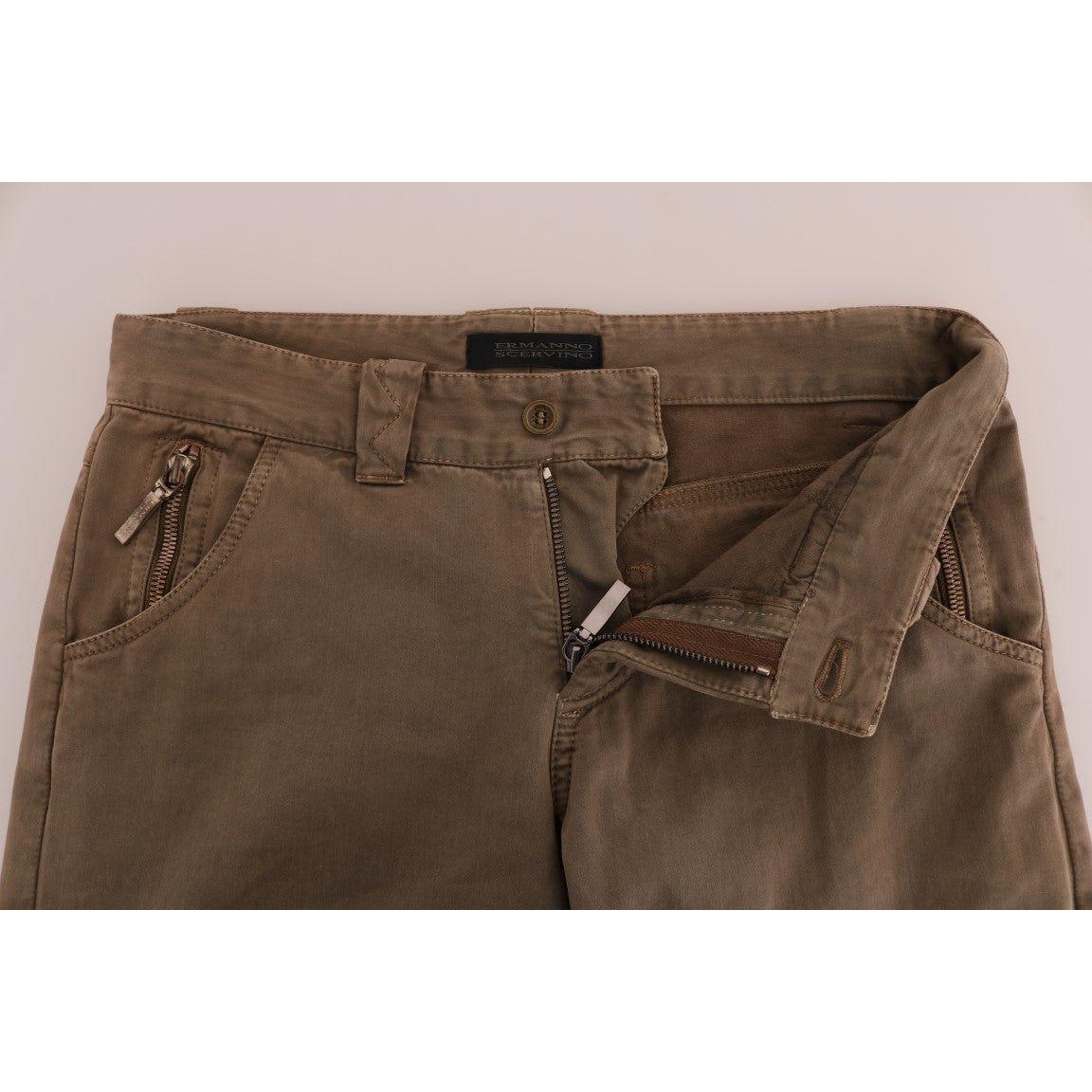 Ermanno Scervino Brown Cotton Casual Slim Fit Pants BYX1159-1